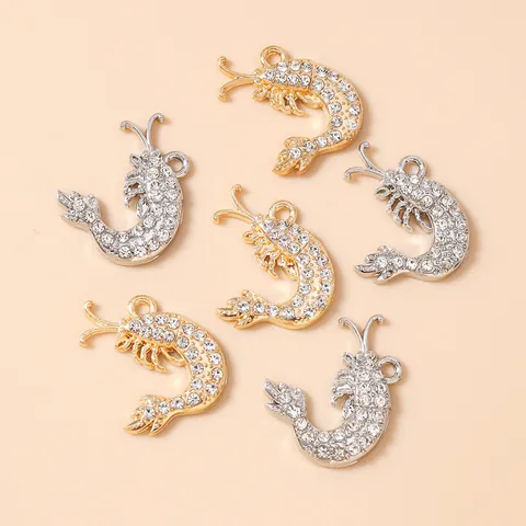 Legierung Hummer Garnelen Charms Für DIY Schmuckherstellung Anhänger Strass Tier Anhänger Für Halskette Armband Schlüsselbund Gold Silber Gemischt