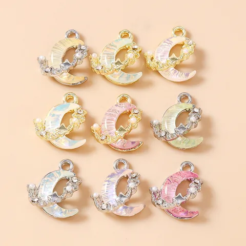 Exquise Strass Ster Maan Legering Hangers DIY Ketting Armband Sleutelhanger Sieraden Maken Accessoires Emaille Charms