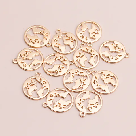 Electroplated Alloy Hollow World Map Pendants Globe Charms For DIY Necklace Bracelet Jewelry Making Accessories Gold