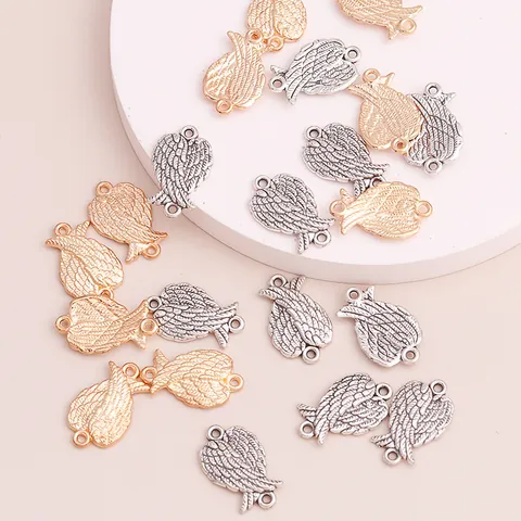 Alloy Feather Wing Charms For Jewelry Making DIY Electroplated Metal Angel Wings Pendants Two Hole Connectors Craft Supplies