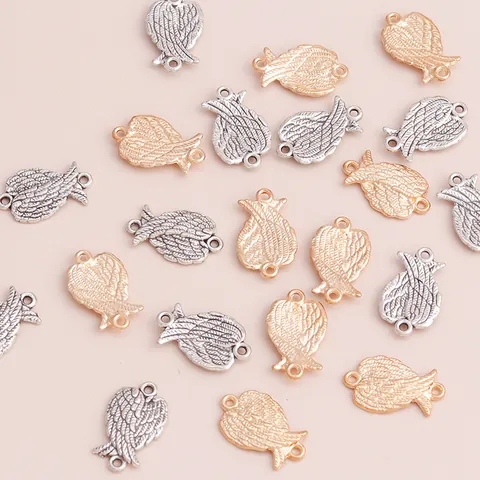 Alloy Feather Wing Charms For Jewelry Making DIY Electroplated Metal Angel Wings Pendants Two Hole Connectors Craft Supplies