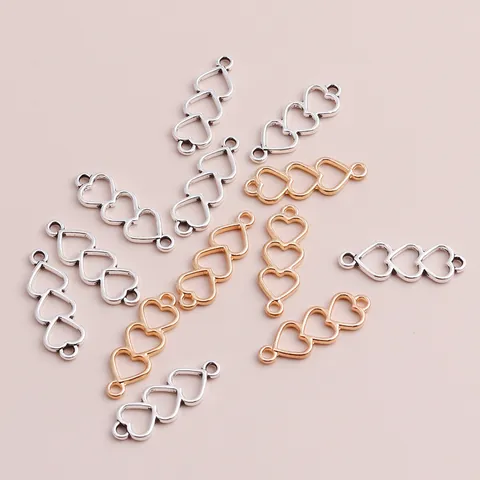 Colgante de Triple Corazón de Aleación Galvanizada para Creación de Joyas DIY Conector de Corazón para Collar Pulsera