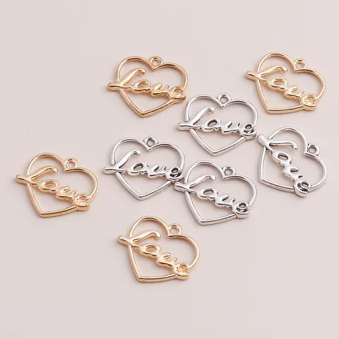 Electroplated Alloy Heart Shape LOVE Letter Pendants DIY Jewelry Making Accessories For Necklace Bracelet Handicrafts Gold Silver Charms