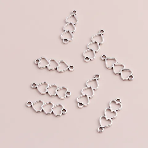 Colgante de Triple Corazón de Aleación Galvanizada para Creación de Joyas DIY Conector de Corazón para Collar Pulsera