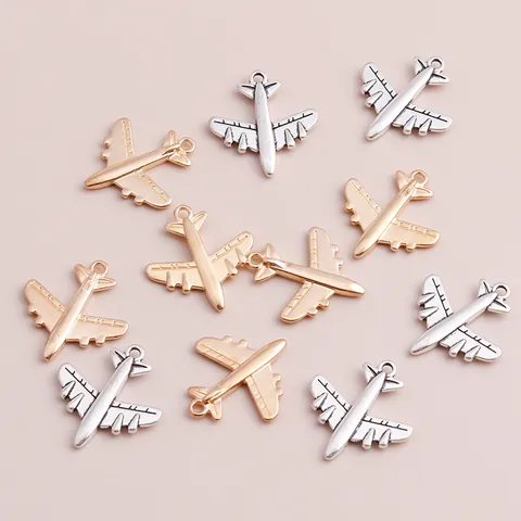 Dijes de Aleación en Forma de Avión Colgantes para Creación de Joyería de Bricolaje Galvanizados Oro Plata Accesorios de Moda