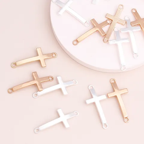 Gegalvaniseerde Legering Gebogen Kruis Hanger Charms Dubbele Lus Connectors Voor DIY Armband Ketting Sieraden Maken