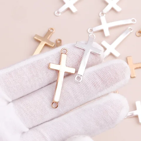 Gegalvaniseerde Legering Gebogen Kruis Hanger Charms Dubbele Lus Connectors Voor DIY Armband Ketting Sieraden Maken