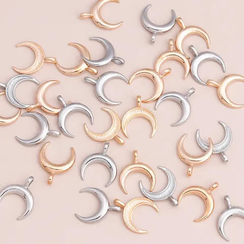 Electroplated Alloy Crescent Moon Pendants For DIY Jewelry Making Gold Silver Metal Moon Charms For Necklace Accessory