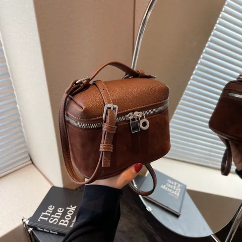Women Stitched PU Leather Frosted Texture Crossbody Bag Mini Box Square Bag With Top Handle And Adjustable Strap Fashion Urban Minimalist Handbag