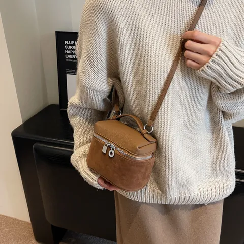 Women Stitched PU Leather Frosted Texture Crossbody Bag Mini Box Square Bag With Top Handle And Adjustable Strap Fashion Urban Minimalist Handbag