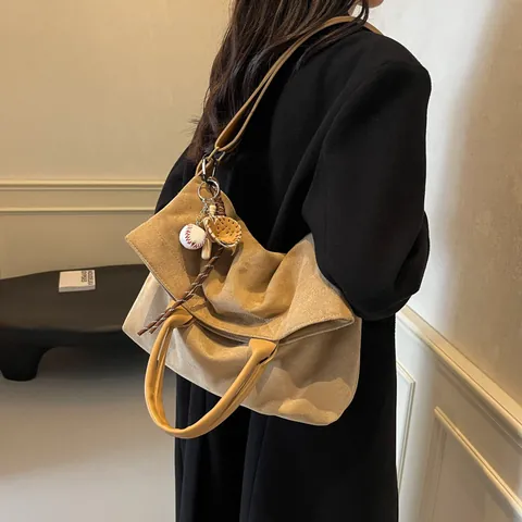Dames Urban Simple Suede-Look PU Grote Capaciteit Draagzak Schoudertas Crossbodytas Met Honkbal Hanger Voor Woon-Werkverkeer Dagelijks