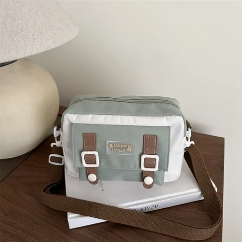 Damen Leinwand Umhängetasche Kontrastfarben Lässige Kleine Quadratische Schultertasche Verstellbarer Gurt Messenger Bag