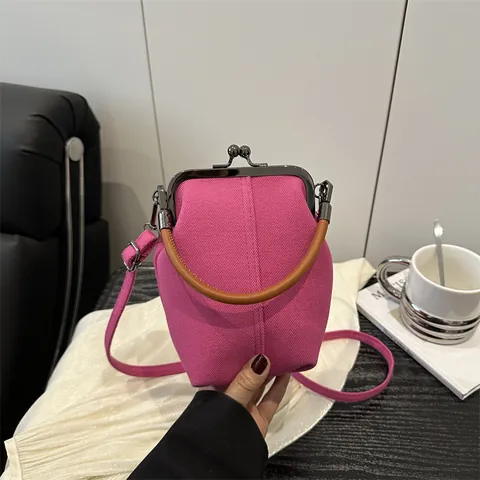 Borsa a Mano Vintage in Denim e Tela con Chiusura a Scatto da Donna Piccola Borsa a Tracolla Quadrata con Manico Rotondo e Spallina Regolabile