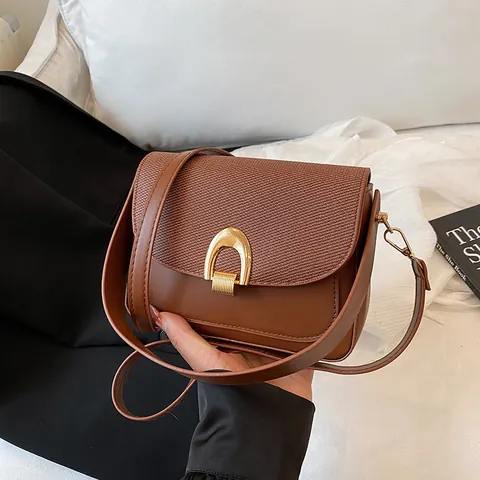 Vrouwen Vintage PU Leer Kleine Vierkante Tas Met Paardenbit Gesp Goud Metalen Slot Kleurblok Schouder Crossbody Tas Voor Dagelijks Gebruik