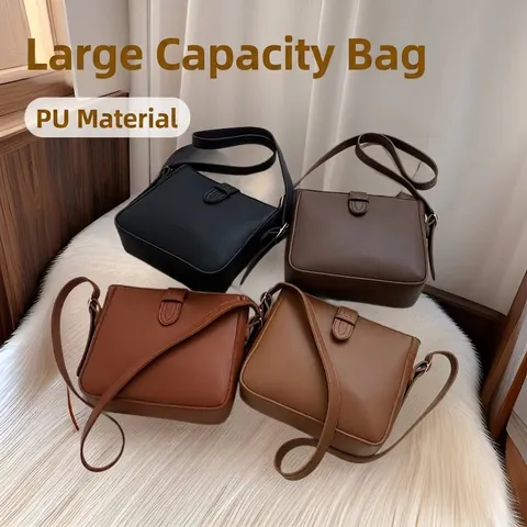 Borsa a Tracolla Minimalista in Pelle PU per Donna Grande Capacità Borsa a Spalla Quadrata Retrò Pendolare Vintage Borsetta