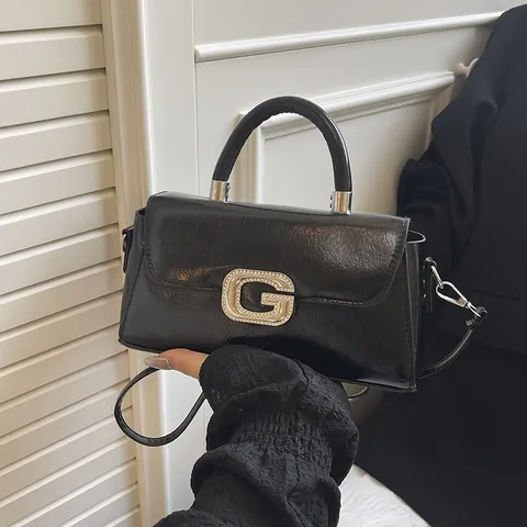 Women Glossy PU Leather Square Handbag With Rhinestone G Buckle Lace Pearl Bow Decoration Crossbody Shoulder Bag For Party