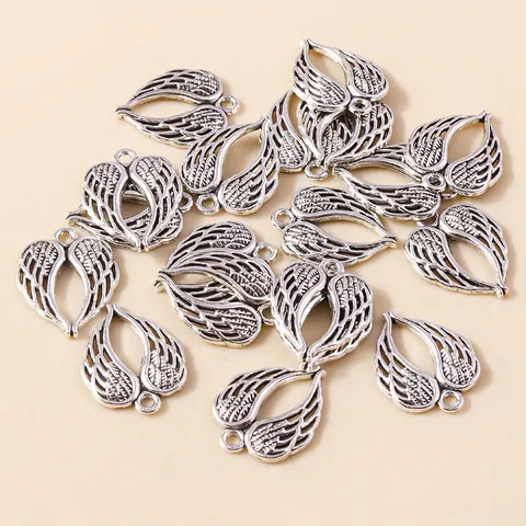 Vintage Legering Engelenvleugels Hart Hangers Antiek Zilver Veertextuur Hol DIY Sieraden Maken Benodigdheden Handwerk Accessoire