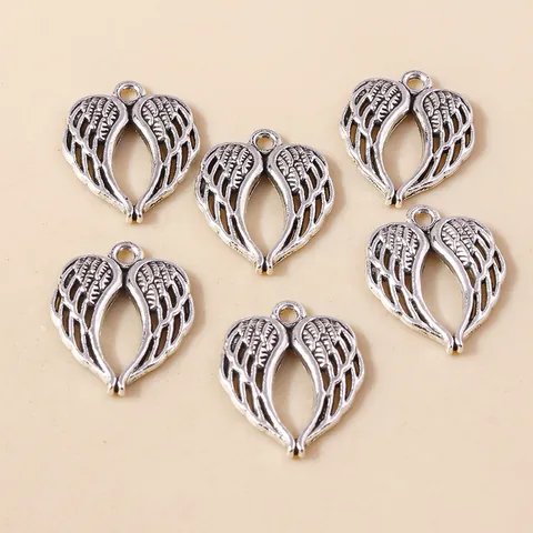 Vintage Legering Engelenvleugels Hart Hangers Antiek Zilver Veertextuur Hol DIY Sieraden Maken Benodigdheden Handwerk Accessoire
