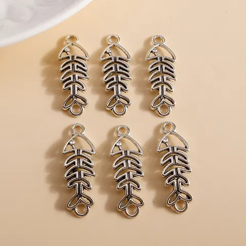 Vintage Alloy Hollow Fishbone Pendants For DIY Jewelry Making Antique Silver Tone Metal Fish Bone Charms For Crafts
