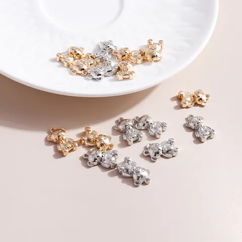 Alloy Cartoon Bear Pendants 3D Teddy Bear Charms With Bowknot Detail Gold Silver Plated For DIY Necklace Jewelry Making Crafts