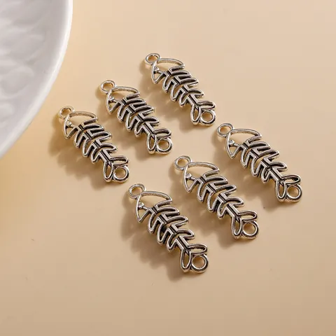 Vintage Alloy Hollow Fishbone Pendants For DIY Jewelry Making Antique Silver Tone Metal Fish Bone Charms For Crafts