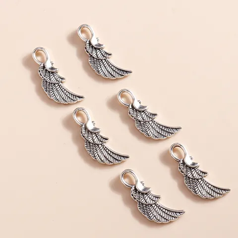 Vintage Alloy Angel Wings Pendants For DIY Jewelry Making Antique Silver Feather Charms For Necklace Bracelet Earrings
