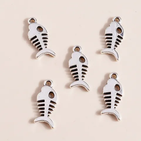 Fish Bone Alloy Pendants DIY Jewelry Making Accessories For Necklace Bracelet Electroplated Silver Metal Fishbone Charms For Crafting