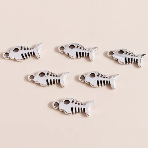 Fish Bone Alloy Pendants DIY Jewelry Making Accessories For Necklace Bracelet Electroplated Silver Metal Fishbone Charms For Crafting