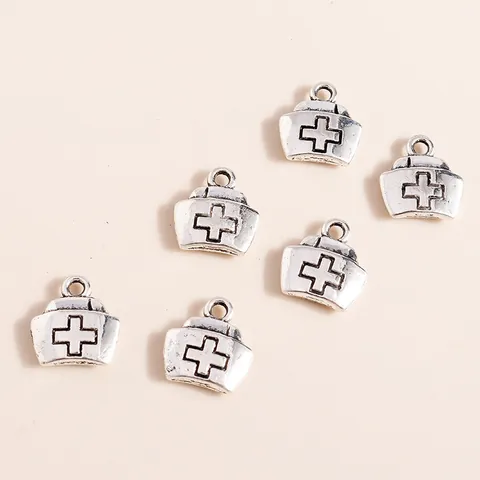 Vintage Alloy Nurse Hat Charms Antique Silver Cross Pendants For DIY Jewelry Making Necklace Bracelet Accessories Gifts