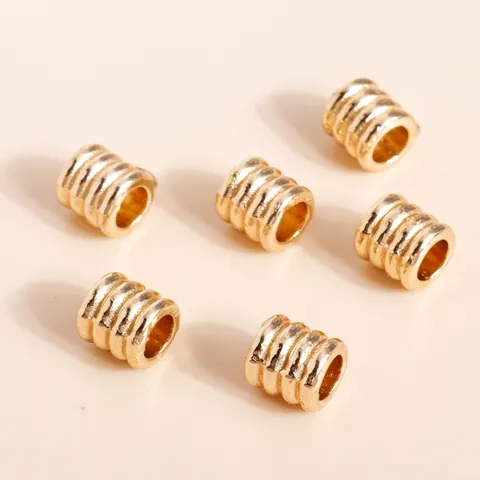 Electroplated Alloy Ridged Cylinder Charm Pendants Gold Tone Textured Beads For DIY Necklace Bracelet Jewelry Making Accessories