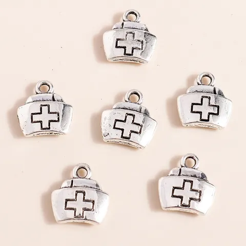 Vintage Alloy Nurse Hat Charms Antique Silver Cross Pendants For DIY Jewelry Making Necklace Bracelet Accessories Gifts