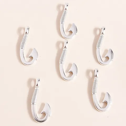 Alloy Fish Hook Charms Silver Plated Metal Pendant For Jewelry Making DIY Earring Necklace Accessories Trendy Decorative Hanging Ornament