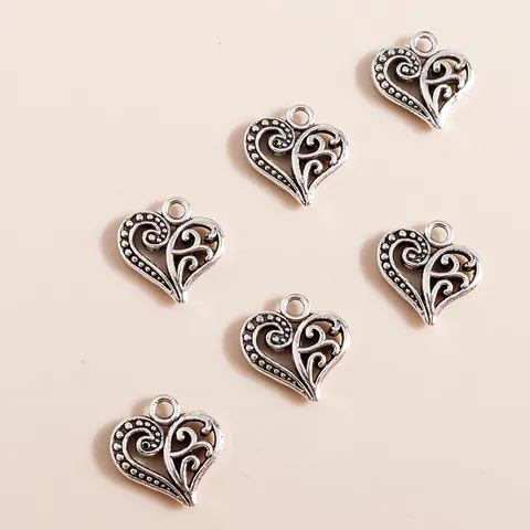 Antique Silver Alloy Hollow Heart Charms For DIY Jewelry Making Vintage Scrollwork Pendants For Necklaces Bracelets Jewelry