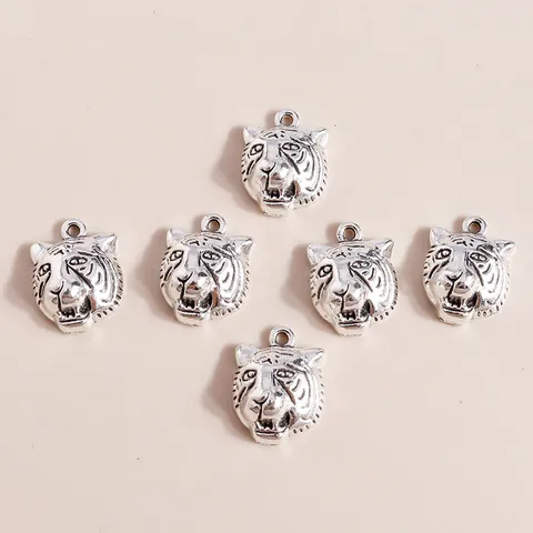 Retro Alloy Tiger Head Pendants For DIY Jewelry Making Antique Silver Animal Charm For Necklace Bracelet Accessories