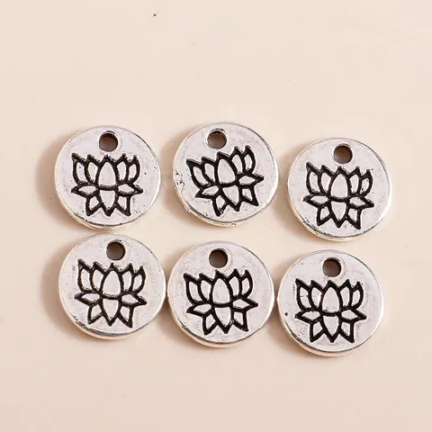 Alloy Round Lotus Charms Antique Silver Distressed Geometric Pendant DIY Jewelry Making Findings Accessories For Women Men