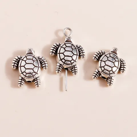 Vintage Alloy Sea Turtle Charms For Jewelry Making DIY Antique Silver Tortoise Pendants For Bracelets Necklaces Handcrafted Accessory