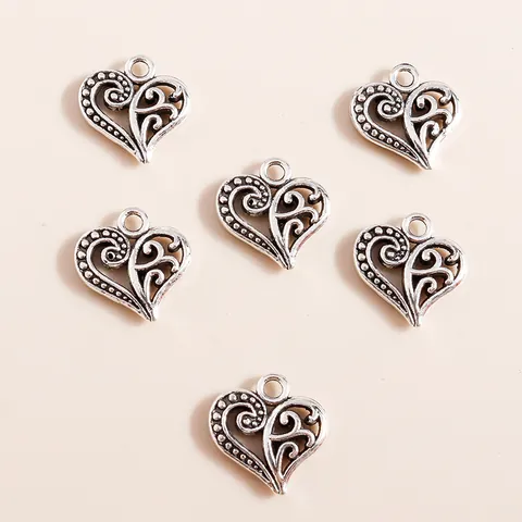 Antique Silver Alloy Hollow Heart Charms For DIY Jewelry Making Vintage Scrollwork Pendants For Necklaces Bracelets Jewelry