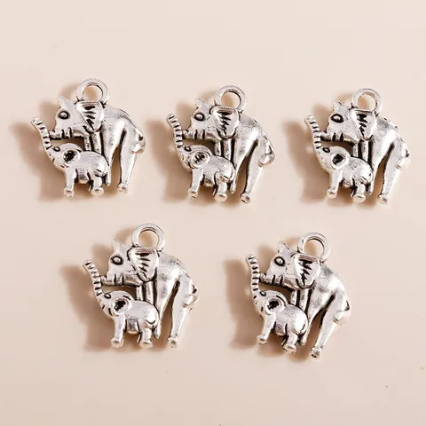 Vintage Antique Silver Alloy Elephant Mother And Child Pendants For DIY Jewelry Making Findings Craft Charms Accessories
