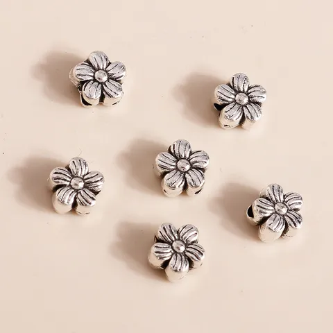 Vintage Alloy Plum Blossom Flower Spacer Beads For DIY Jewelry Making Antique Silver Floral Charms Jewelry Findings Accessories