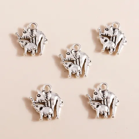 Vintage Antique Silver Alloy Elephant Mother And Child Pendants For DIY Jewelry Making Findings Craft Charms Accessories