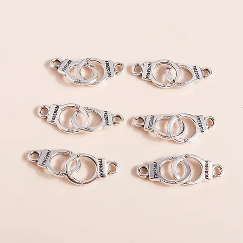 Alloy Freedom Handcuff Charms Connectors For DIY Jewelry Making Bracelet Necklace Antique Silver Punk Industrial Pendants