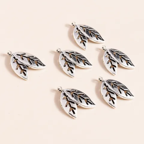 Vintage Antique Silver Plated Alloy Hollow Double Leaf Charms For DIY Jewelry Making Pendants Necklace Accessory