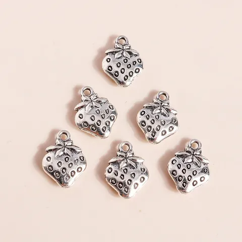 Vintage Alloy Strawberry Fruit Charms For DIY Jewelry Making Electroplated Metal Pendants Accessory Component Antique Silver