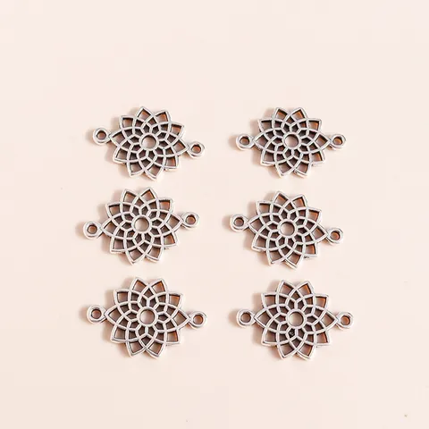 Alloy Mandala Flower Heart Jewelry Connectors Hollow Antique Silver Pendant Findings For DIY Bracelet Necklace Making Accessories