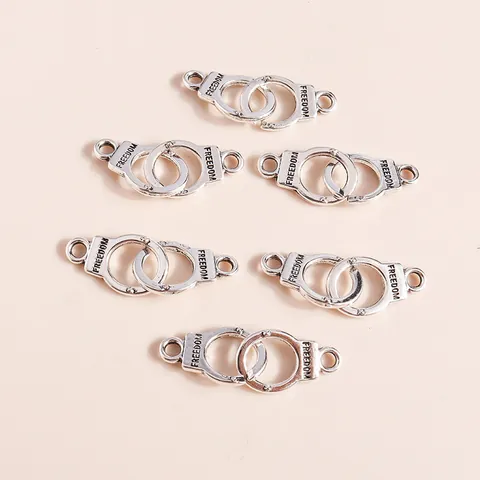 Alloy Freedom Handcuff Charms Connectors For DIY Jewelry Making Bracelet Necklace Antique Silver Punk Industrial Pendants