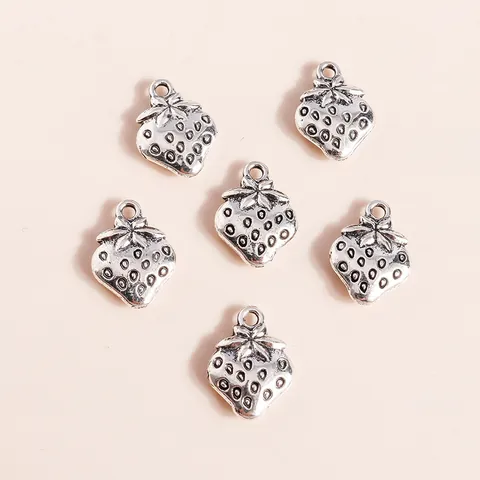 Vintage Alloy Strawberry Fruit Charms For DIY Jewelry Making Electroplated Metal Pendants Accessory Component Antique Silver