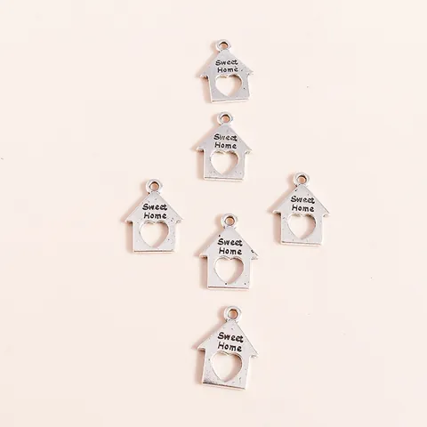Alloy Hollow House Shape Pendant Sweet Home Engraved Heart Charms For DIY Jewelry Making Accessories Silver Plated Charms