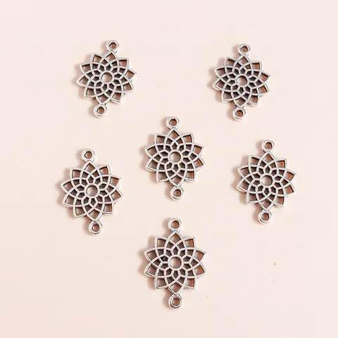 Alloy Mandala Flower Heart Jewelry Connectors Hollow Antique Silver Pendant Findings For DIY Bracelet Necklace Making Accessories