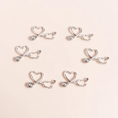 Alloy Heart Stethoscope Pendant Charms Silver Plated Medical Theme DIY Jewelry Accessories For Doctor Nurse Gift