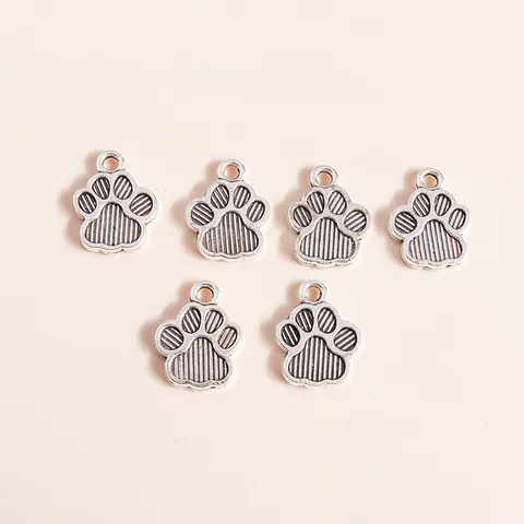 Alloy Antique Silver Animal Paw Print Charms For DIY Jewelry Making Dog Cat Footprint Pendants Crafting Accessories